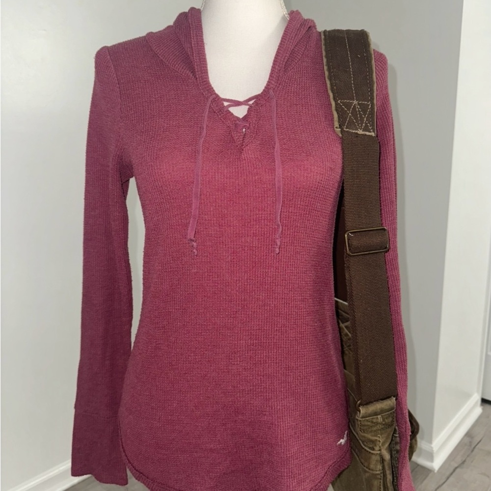 Y2K Hollister Co Waffle Knit Hoodie With‎ Tie Front No Size Tag